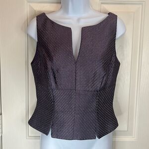 JS Collection Formal Top Size 6 Cropped V Neck Purple Gold Metallic Zipper Back